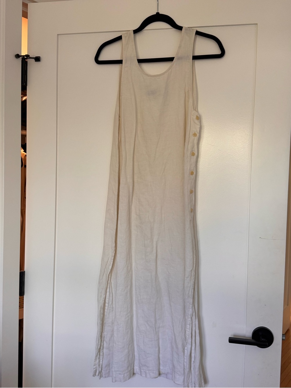 Ilana Kohn Cream Sleeveless Button-Trim Linen Dress